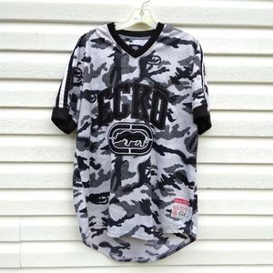 Ecko Unltd. Mens Camo Jersey White Black Gray Short Sleeve V Neck Rhino Logo XL.